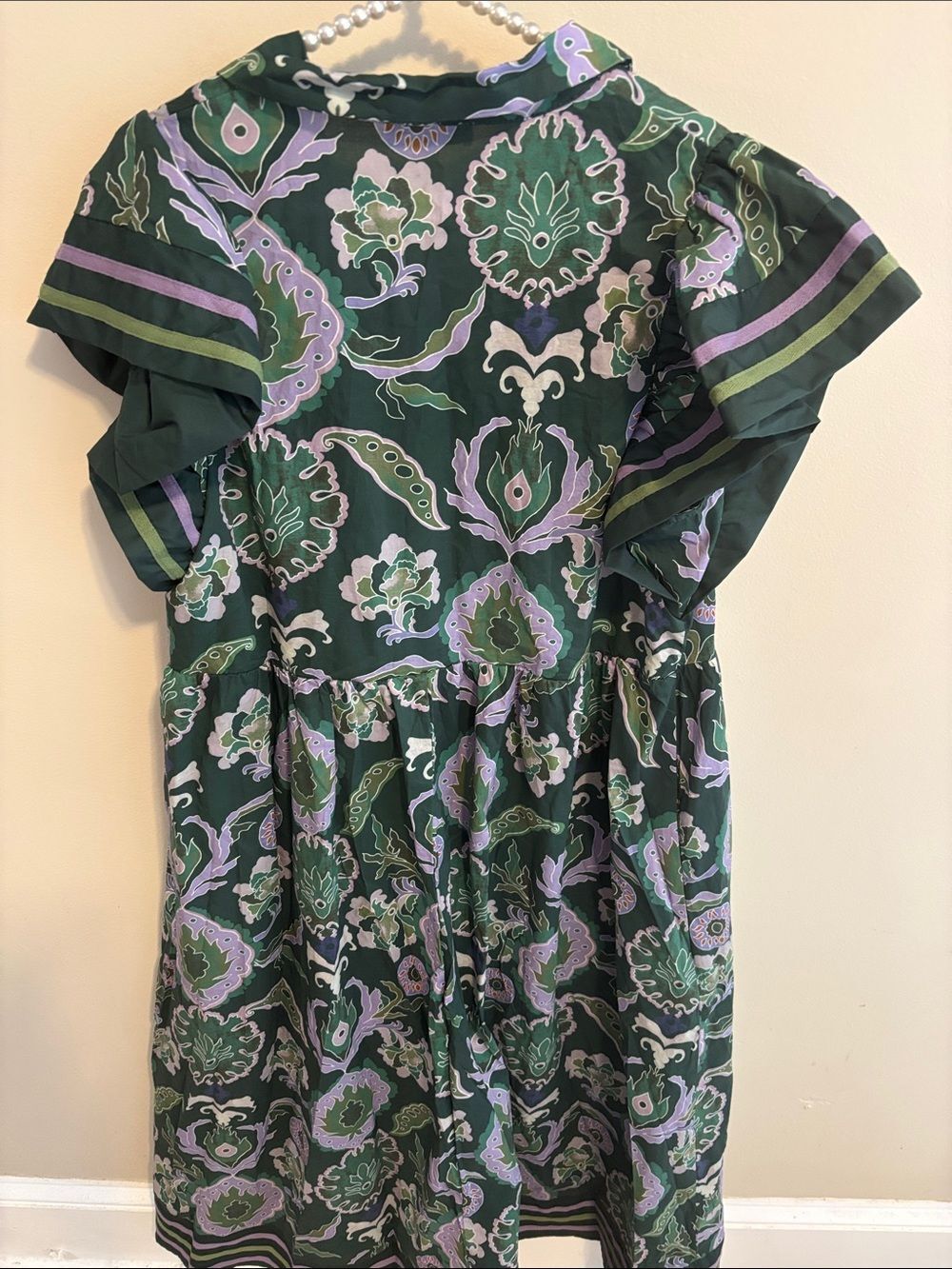 Entro Multi Print Cotton Midi Dress L Green Paisley Flutter Sleeve d27331 - Picture 6 of 7